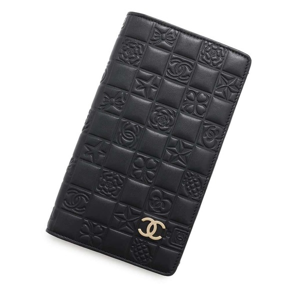 Chanel Long Wallet Icon Line Coco Mark Lambskin CHANEL Black - Picture 1 of 10